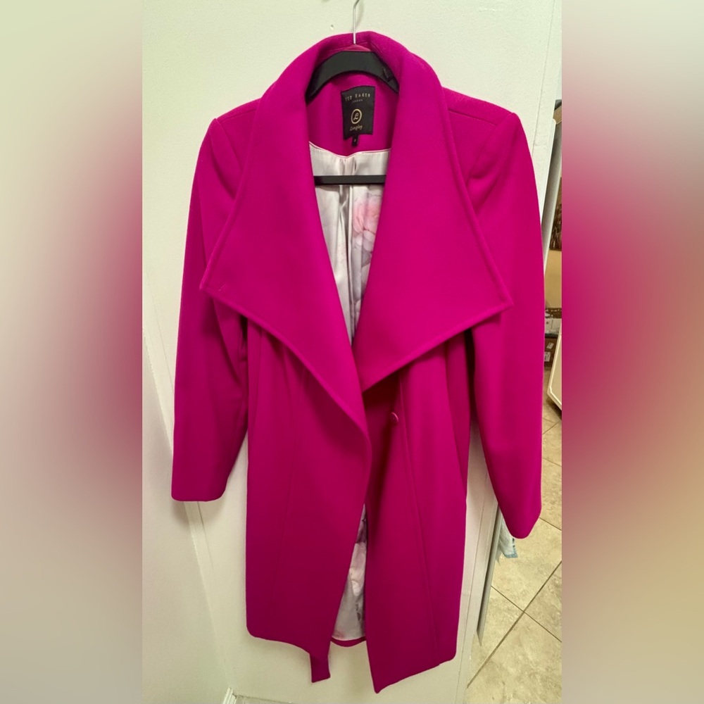 Ted Baker Langley Women's Long Fuchsia Wool Coat in Ted Baker’s Size 3